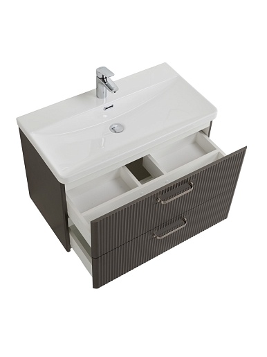 BelBagno Тумба с раковиной Due 80 подвесная Оружейная сталь ручки Матовый атласный никель – картинка-11